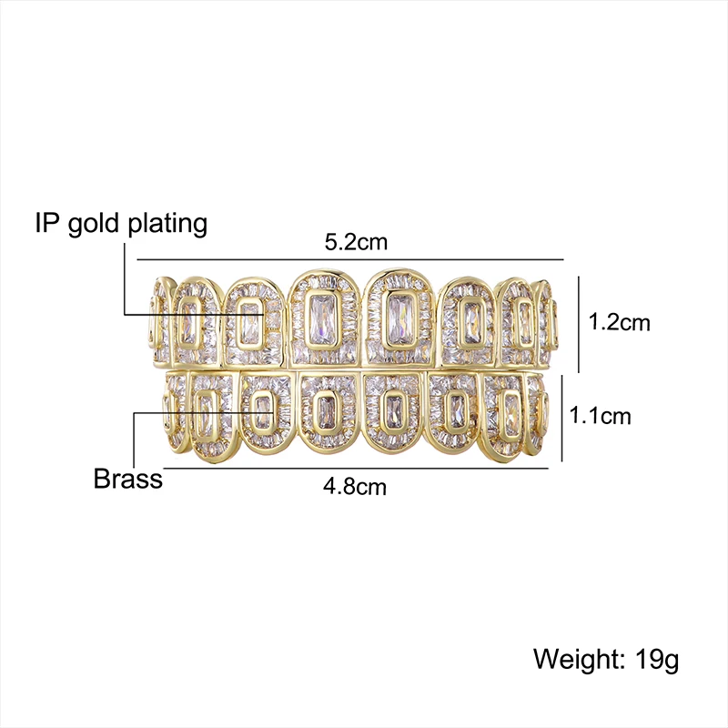 Hip Hop Full Baguette CZ Stones Teeth Grillz Caps Cubic Zircon Iced Out Micro Pave Top&Bottom Charm Grills For Men Women Jewelry