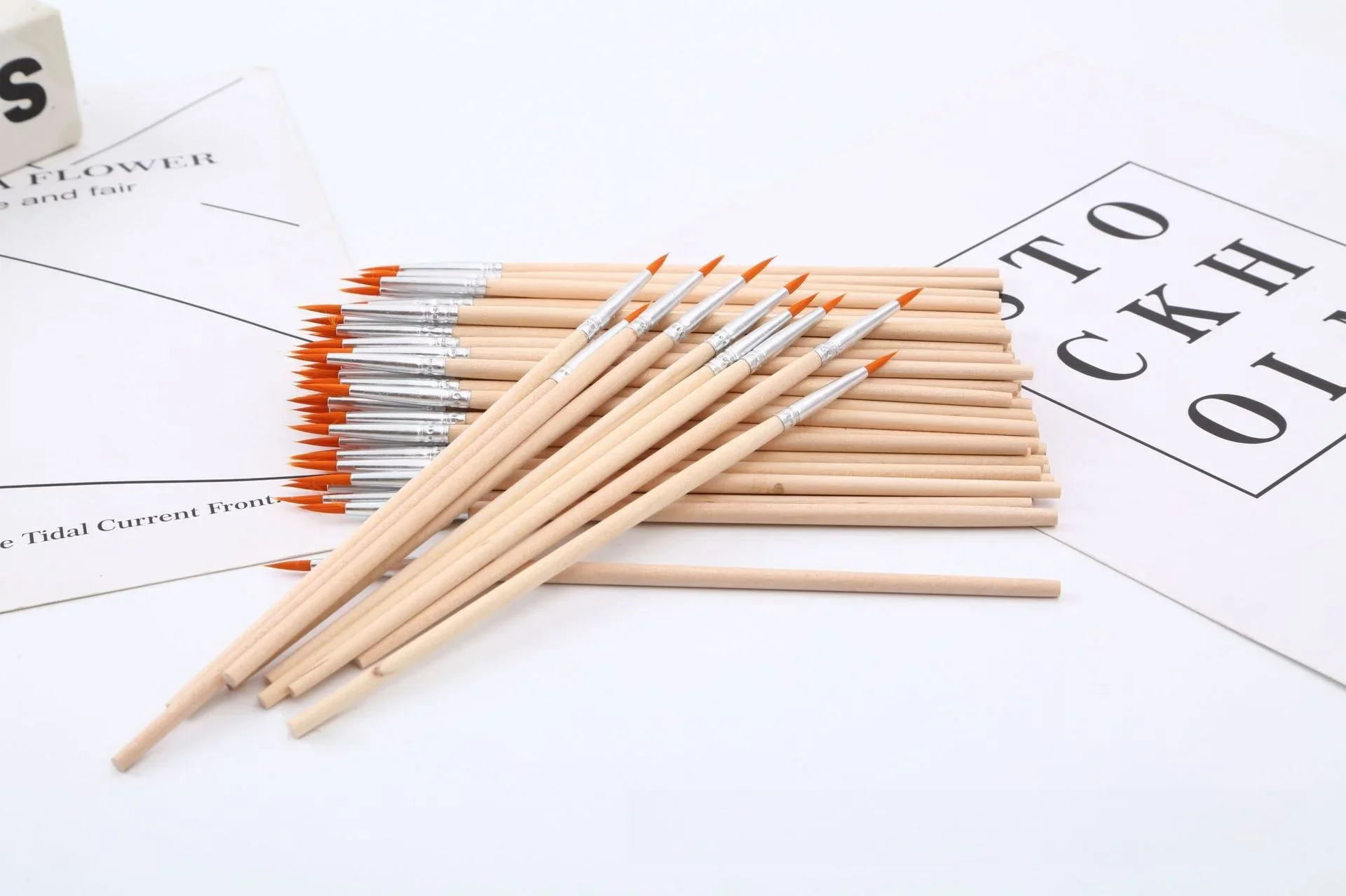 10 Stück/30 Stück/50 Stück/100 Stück Flachpinsel mit Nylonborsten, Stift mit Spitze, Zeichenstift – Detail 5