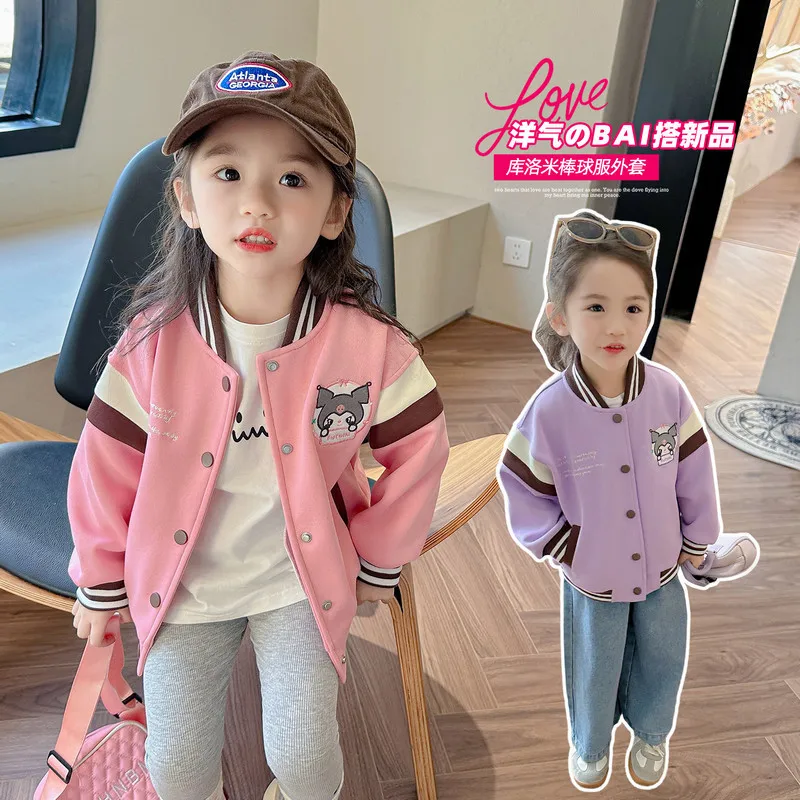 Chaqueta de béisbol de Anime Sanrios Kuromi para niñas adolescentes, ropa de abrigo deportiva para niños, chaqueta de moda para niños, ropa para niños, primavera y otoño