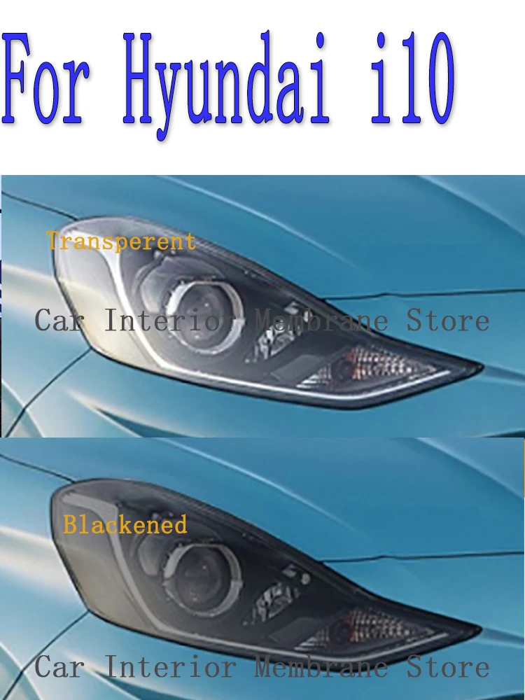 For Hyundai i10 2019-2020 Accessories 2 Pcs Car Headlight Protective Film Headlamp Restoration Transparent Black TPU Sticke