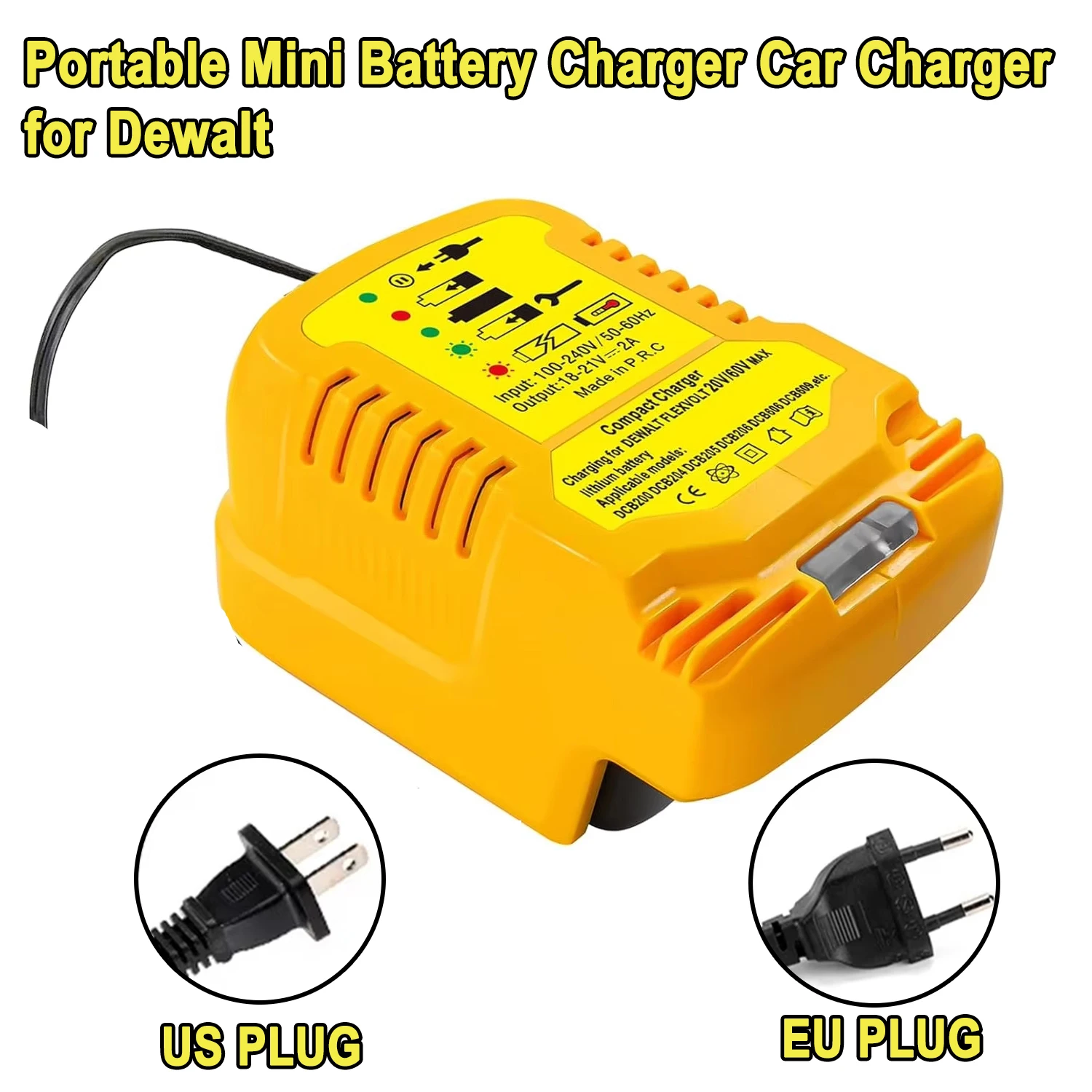 Portable Mini Battery Charger Car Charger Compatible with  for Dewalt 18 V 20 V Lithium Battery Charger Station with US/EU Plug