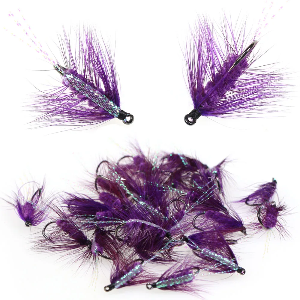 ICERIO 3er/6er-Set Lila Woolly Worm Chenille-Körper Caddis Nymphenfliege Weiche Hackler-Käfer-Forellenfliege Angelköder