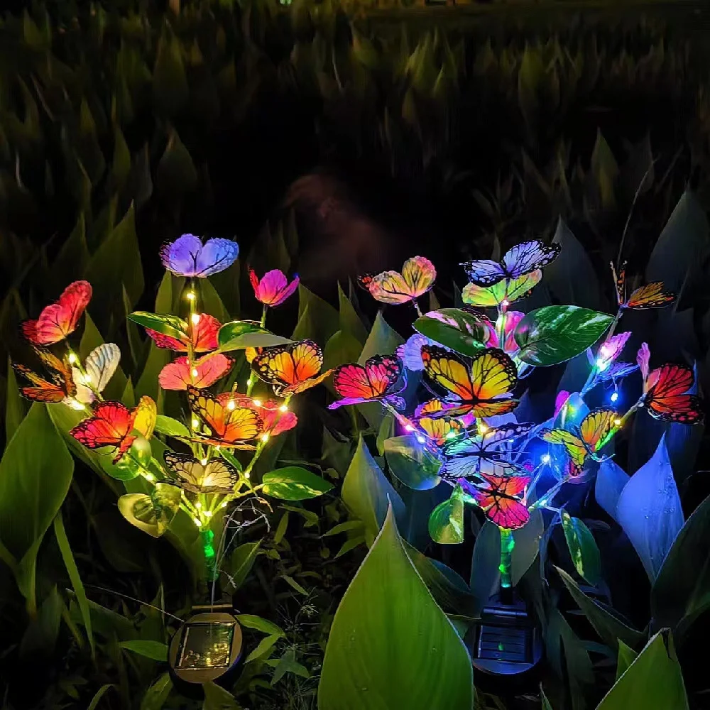 Solar Powered Butterfly Tree Light Outdoor Yard Decor - Colorful Simulation Lawn Ground Insert Lighting 1pc/2pcs