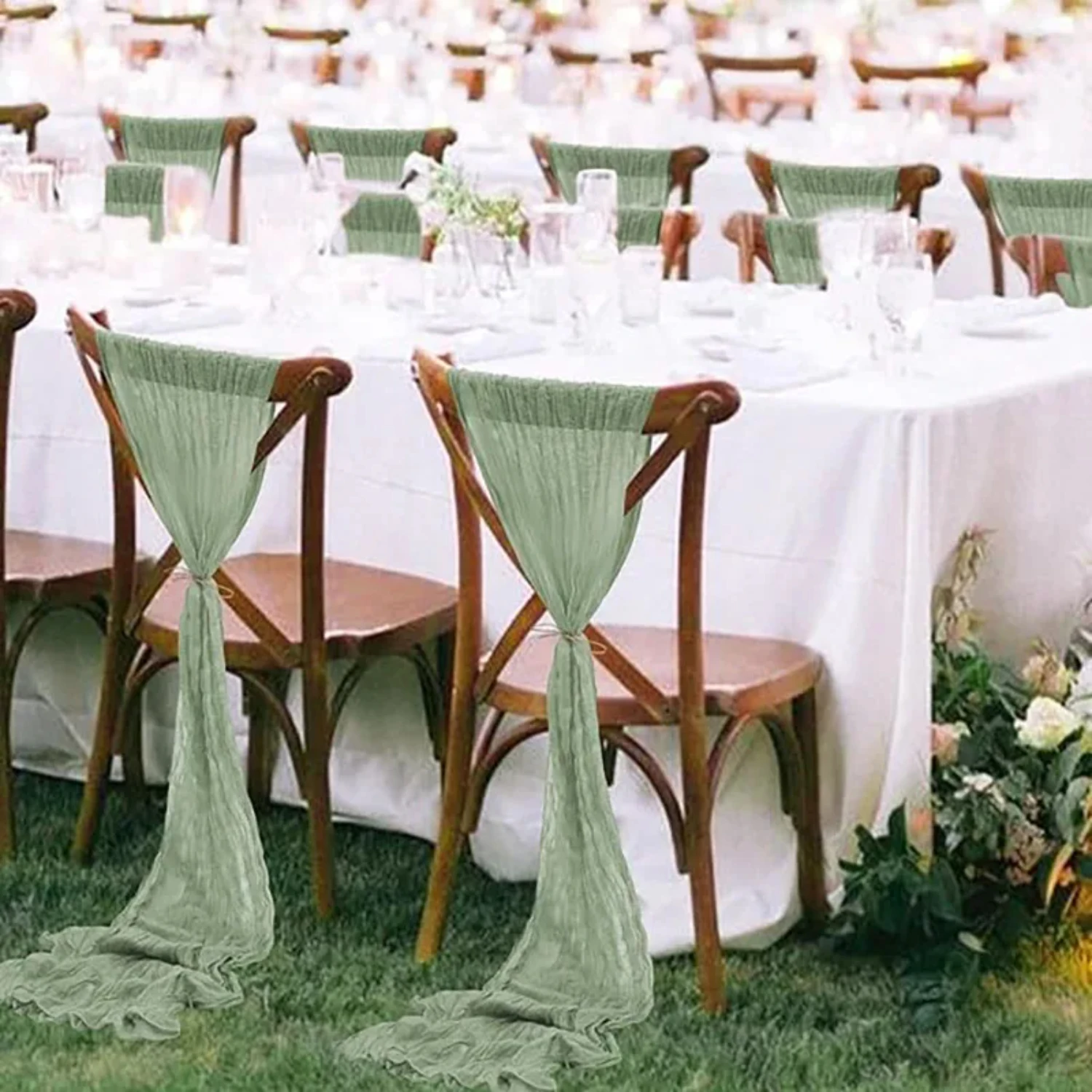 20 PCS Chair Sashes Cheesecloth Chair Sashes Rustic Chair Decorative Bows Designed Chair Cover  Wedding Banquet Party Aisle