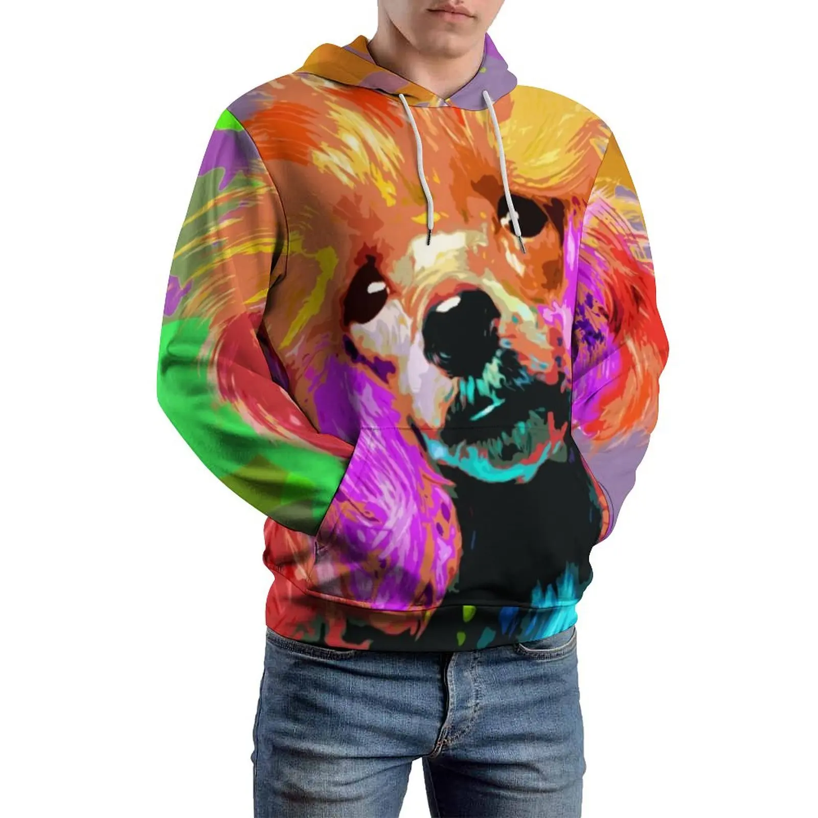 Toy Poodle Print Casual Hoodies Men Fun Pop Art Kawaii Pattern Hooded Sweatshirts Winter Long-Sleeve Loose Oversize Hoodie