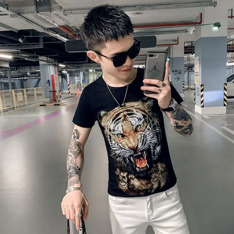 Elegant Fashion Harajuku Slim Fit Ropa Hombre Loose Casual All Match Tops Korean Version O Neck Printed Short Sleeve T-shirts