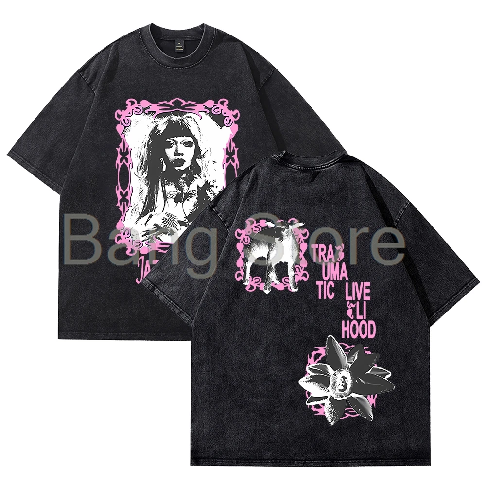 Jazmin Bean Traumatic Livelihood Футболка из стираного хлопка с графическим рисунком Футболка унисекс Топы с круглым вырезом и короткими рукавами