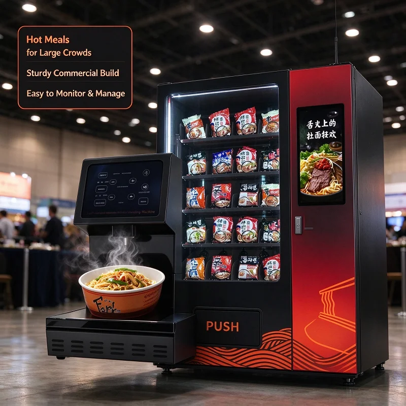 Cup Noodle Vending Machine Built-in Hot Water Supply, Self-Service Ramen Kiosk for Hospital Station Campus