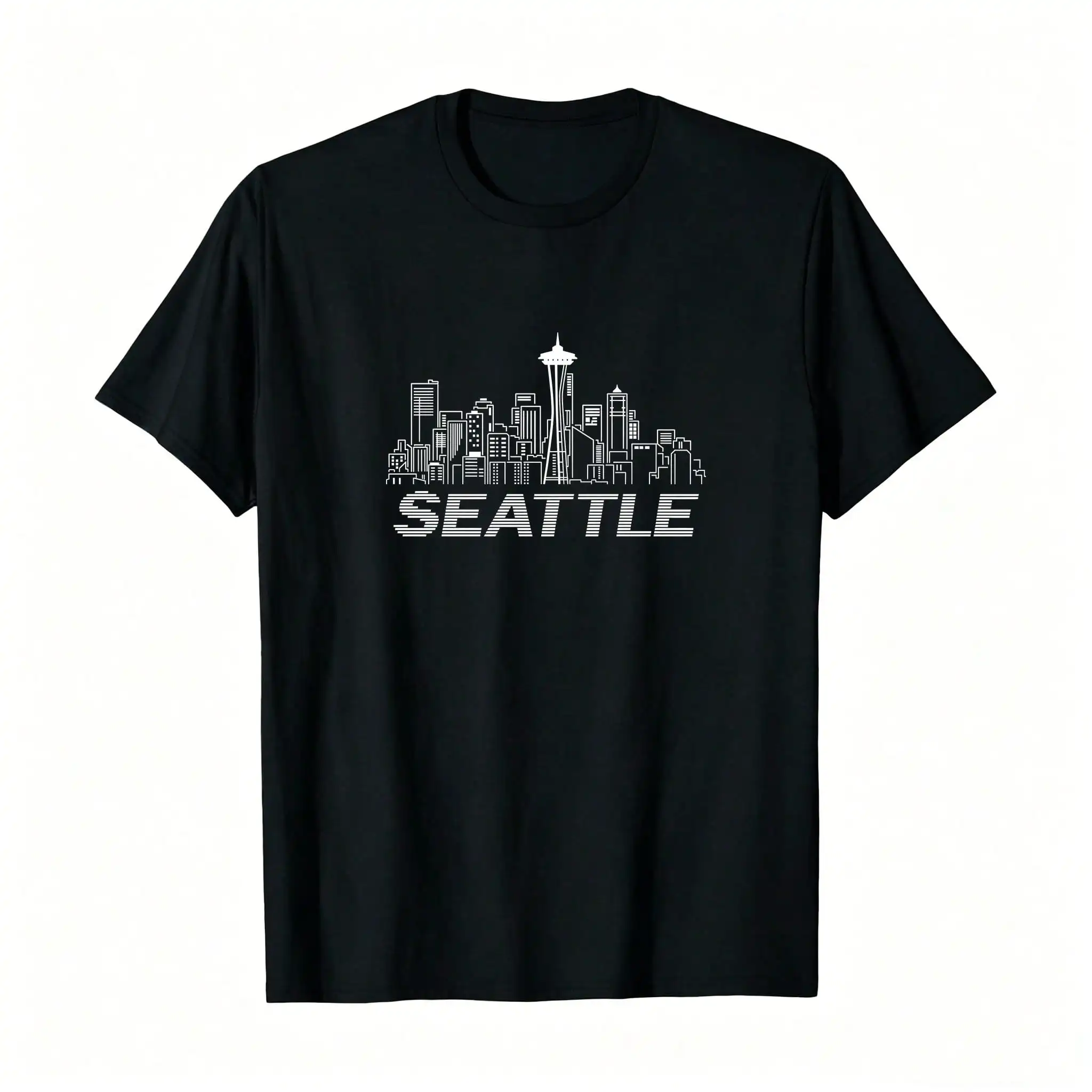 Grunge Seattle Skyline Distressed Look Design Pullover  Men Fall And Winter Long Sleeve S_,Breathable And Comfortable Short-Sleeved Round-Neck Top, Suitable For All Seasons, Everyday Wear For Women