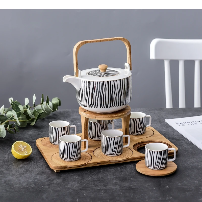 Керамический чайный сервиз Северной Европы, один горшок и шесть чашек, фильтр-чайник, может быть подогревом, домашняя чашка для послеобеденного кофе