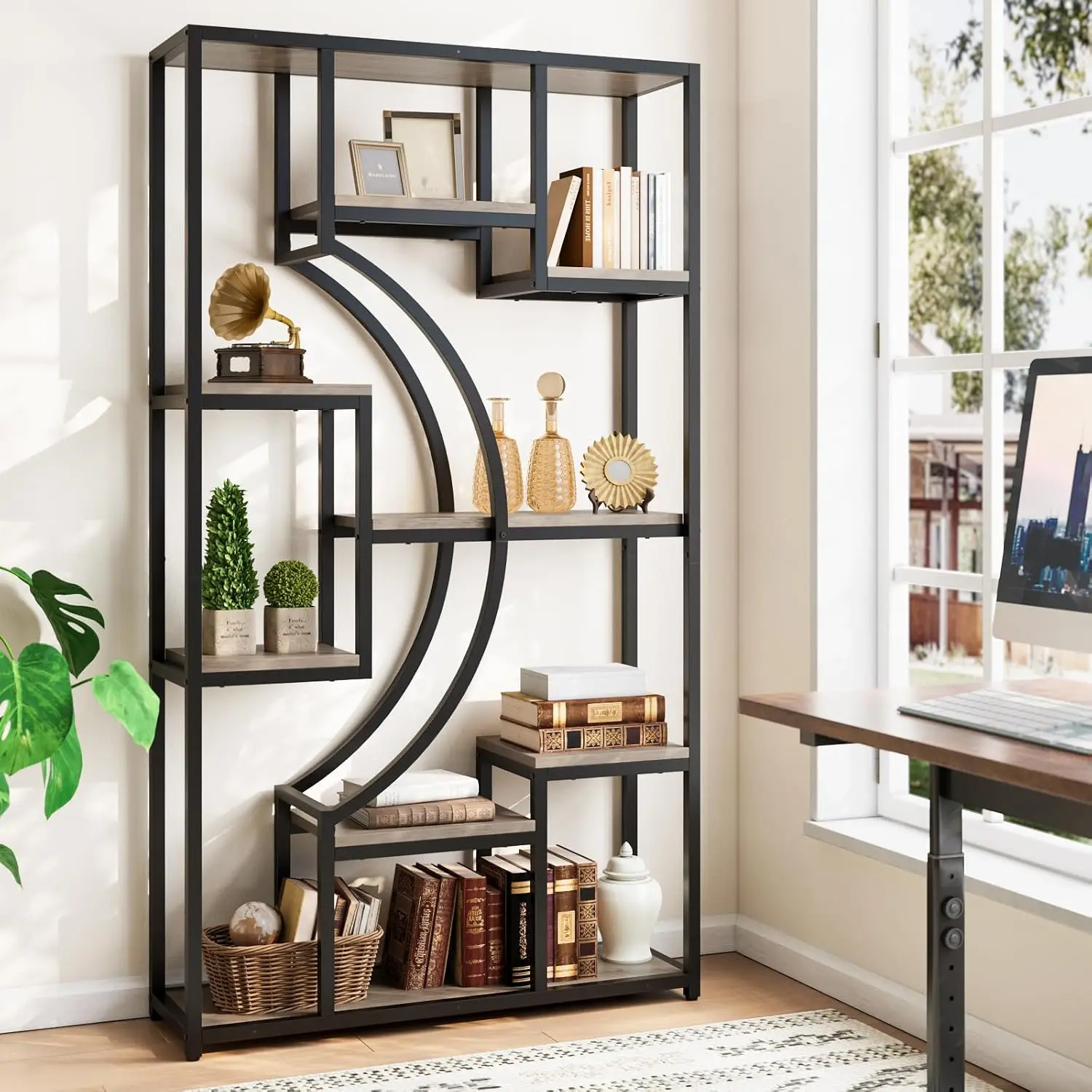 70.8 in Tall Book Shelf for Living Room, Set of 2 Display Shelves with 18 Open Storage Shelves, 79 in Wide Etagere Bookcase