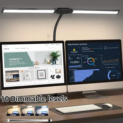더블 헤드 LED 책상 램프, 무단 조도 조절 LED 컴퓨터 모니터 조명, USB 테이블 램프, 사무실 공부 독서 조명 고정장치 무드등 독서등 모니터 led 조명 컴퓨터 책상 램프 모니터조명 모니터조명 조명 무드등 책상 조명 책상조명 모션데스크 스텐드 led 조명