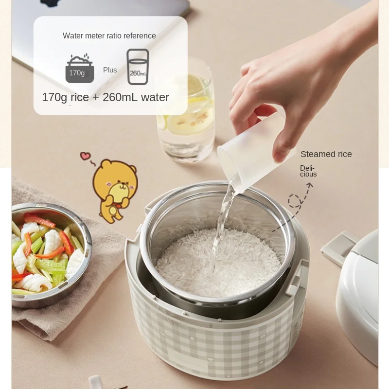 Hộp Cơm Thép Không Gỉ Bên Trong Xe Tăng 3 Tầng Văn Phòng Công Nhân Làm Nóng Cách Nhiệt Nồi Cơm Điện Mini