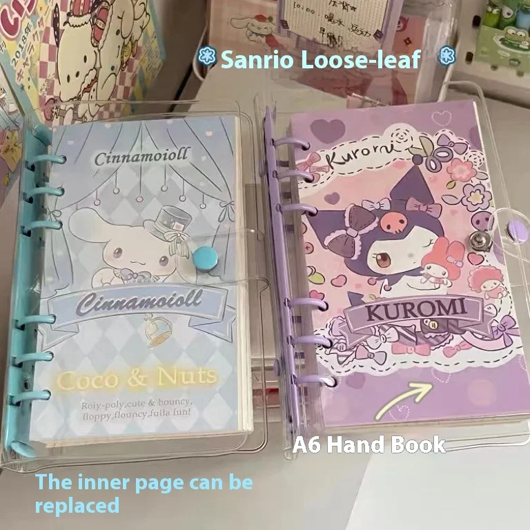 A6 Loose-Leaf Kawaii Sanrio Notebook Kuromi Cinnamoroll Notepad Daily Journal Notebook Stationery Cute Office School Supplies