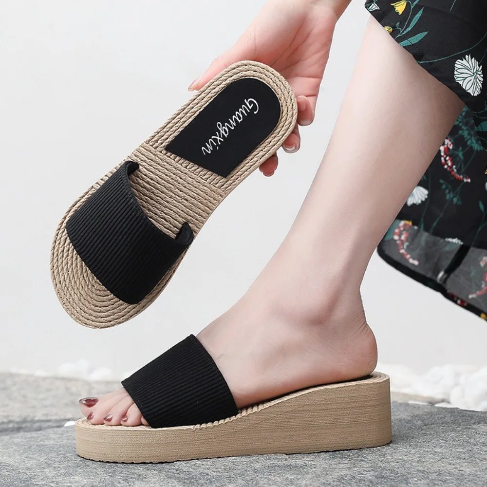 Women Slippers Summer New Solid Color Elastic Band Slippers Women Wearing Sloping Heels with Thick Soles Casual EVA Sandals