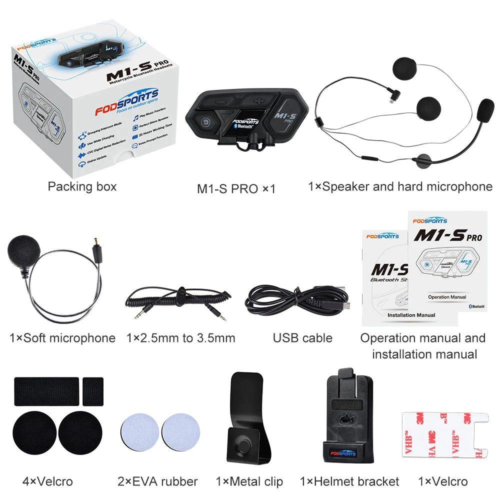 Fodsports M1-S PRO 2กม.8 Riders Full Duplex Bluetooth 5.0รถจักรยานยนต์ชุดหูฟังอินเตอร์คอม