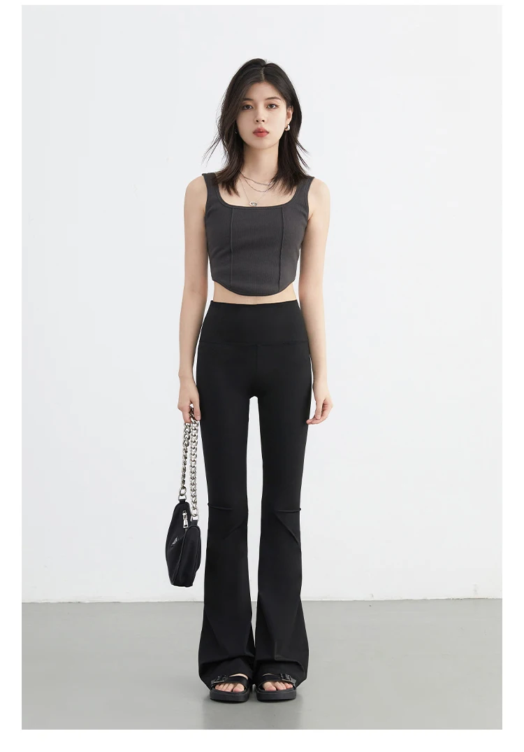 CHIC VEN Women Long Pants Slim New High Waisted Elastic Casual Pant Female Black Flared Trousers Yoga Clothing Autumn 2026