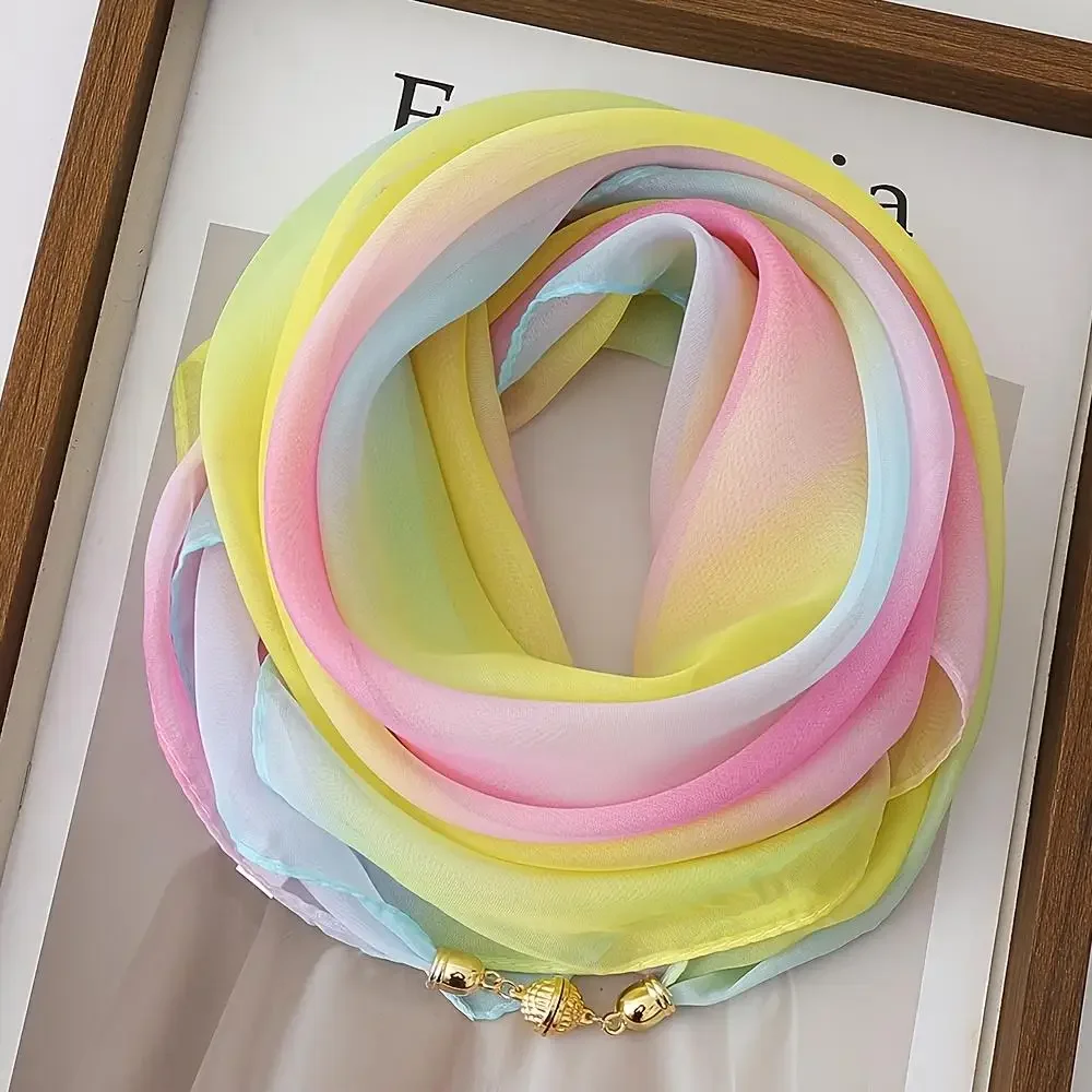 Thin and Light Rainbow Gradual Change Magnetic Buckle Scarf, Convenient and Fashionable Scarf, 100% Polyester Fiber