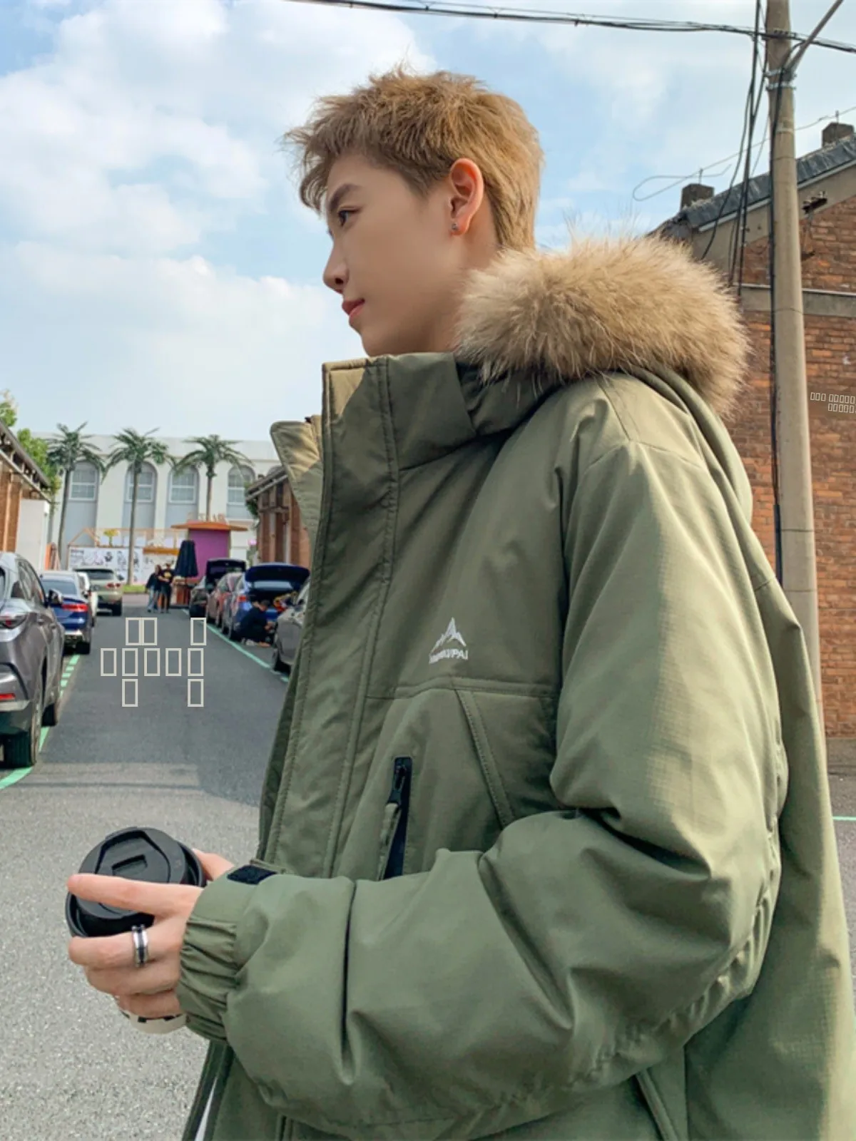 

Jiangxi Jiujiang Men's down Jaet Lightweight Big Fur Collar Parka Trendy Cotton Workwear Sle Warmth Outerwear Coat