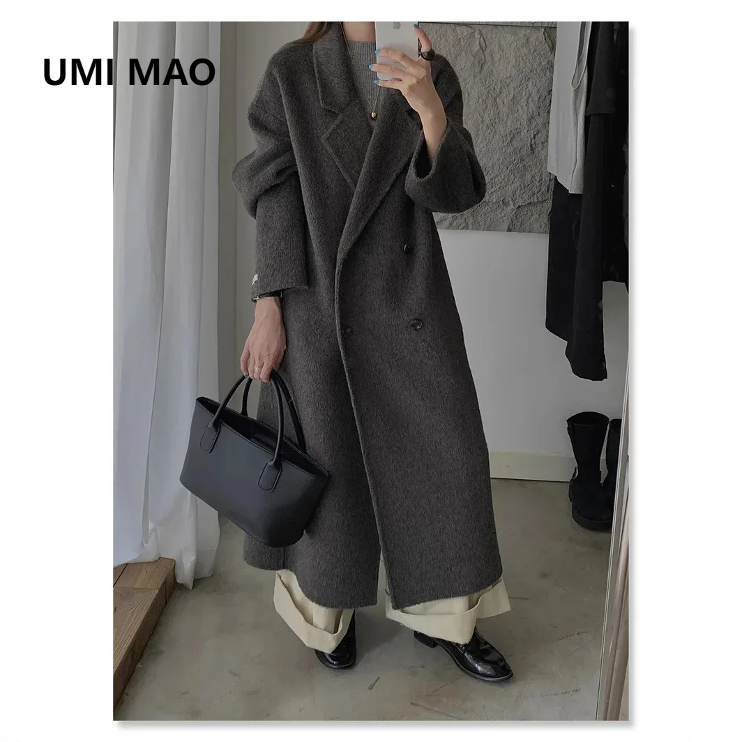 

UMI MAO женское пальто женское новое осенне-зимнее свободное пальто в корейском стиле ленивое двустороннее длинное шерстяное пальто с ручной вышивкой