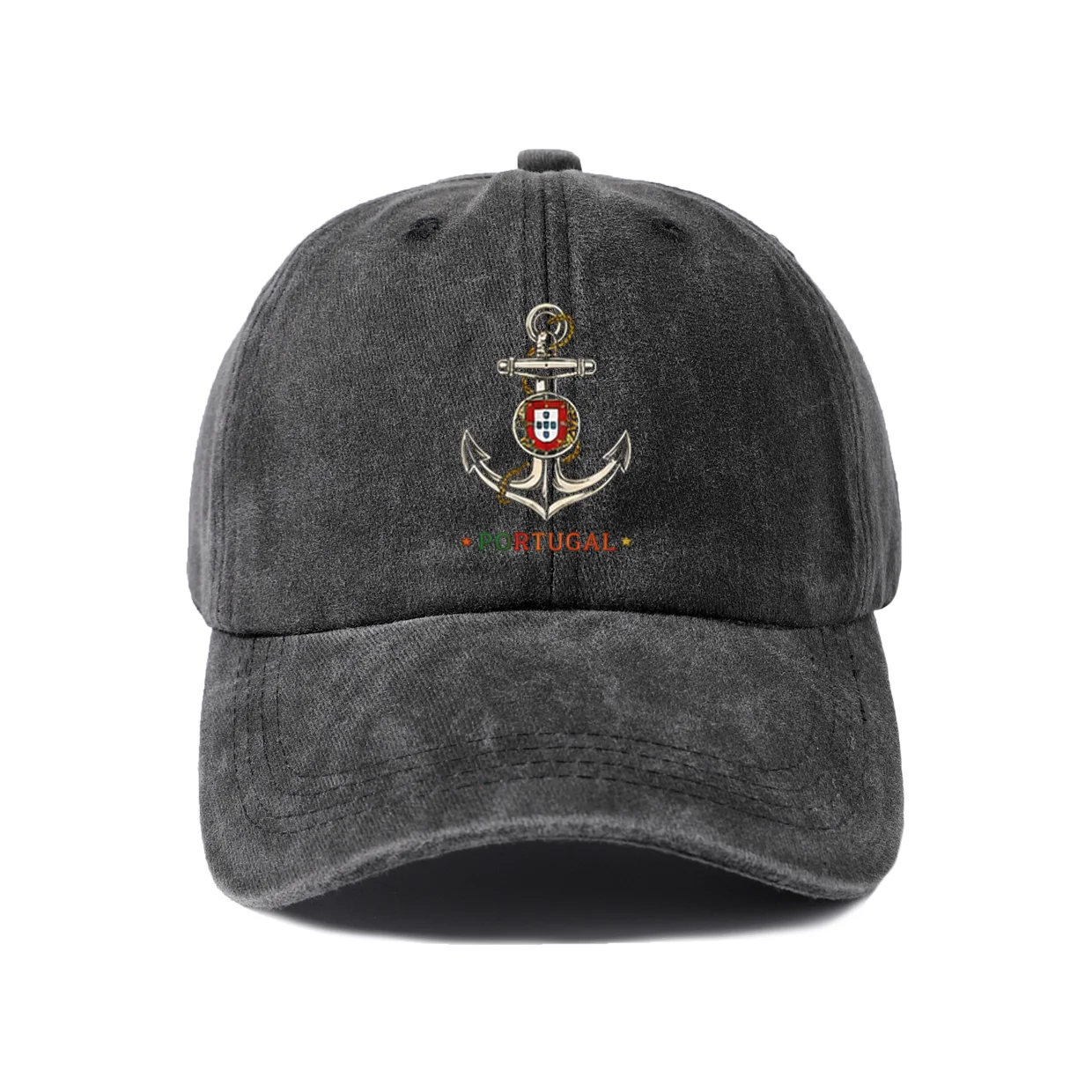 Portugal Anchor Crest Graphic Baseball Cap, Vintage Washed Adjustable Unisex Dad Hat, Casual Gift