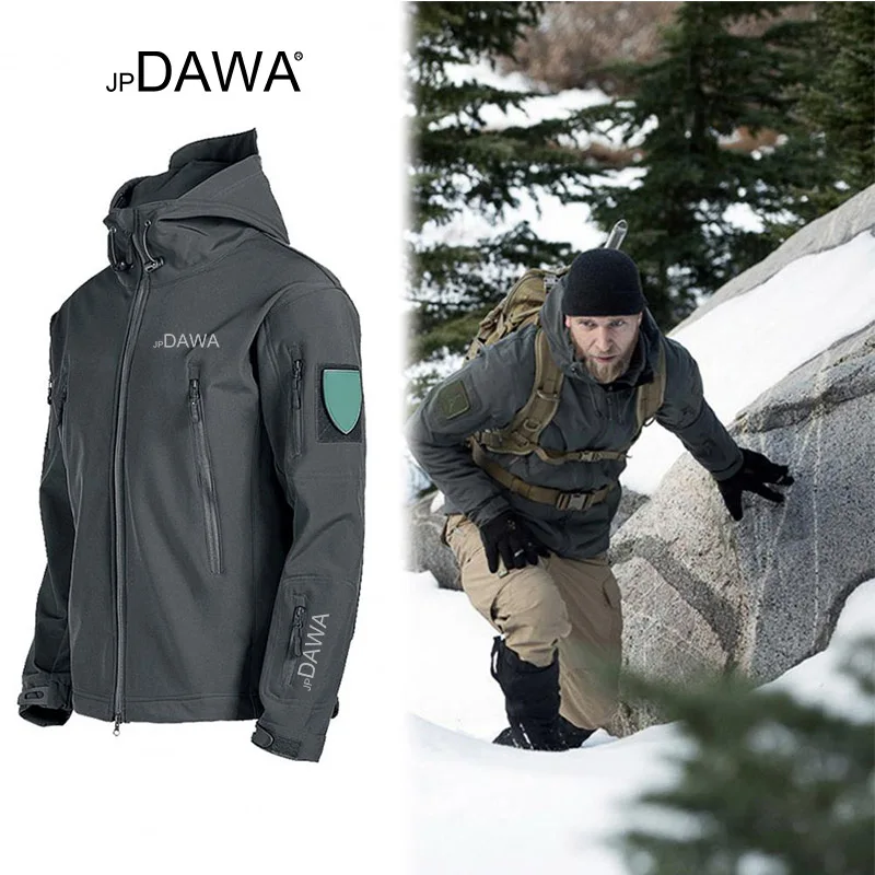 jp Dawa Winter Fishing Suit Men\'s Mountaineering Shark Skin Military Uniform Warm Wool Soft Shell Windproof Waterproof Jacket