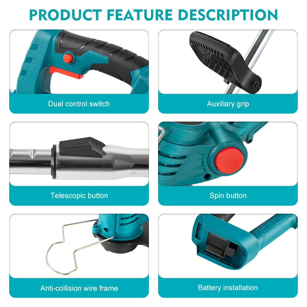 Abeden  Cortacésped Eléctrico para Makita 18V  Cortacésped  Cortahierbas Inalámbrico Li-Ion Auto Release Power  Herramientas de jardinería