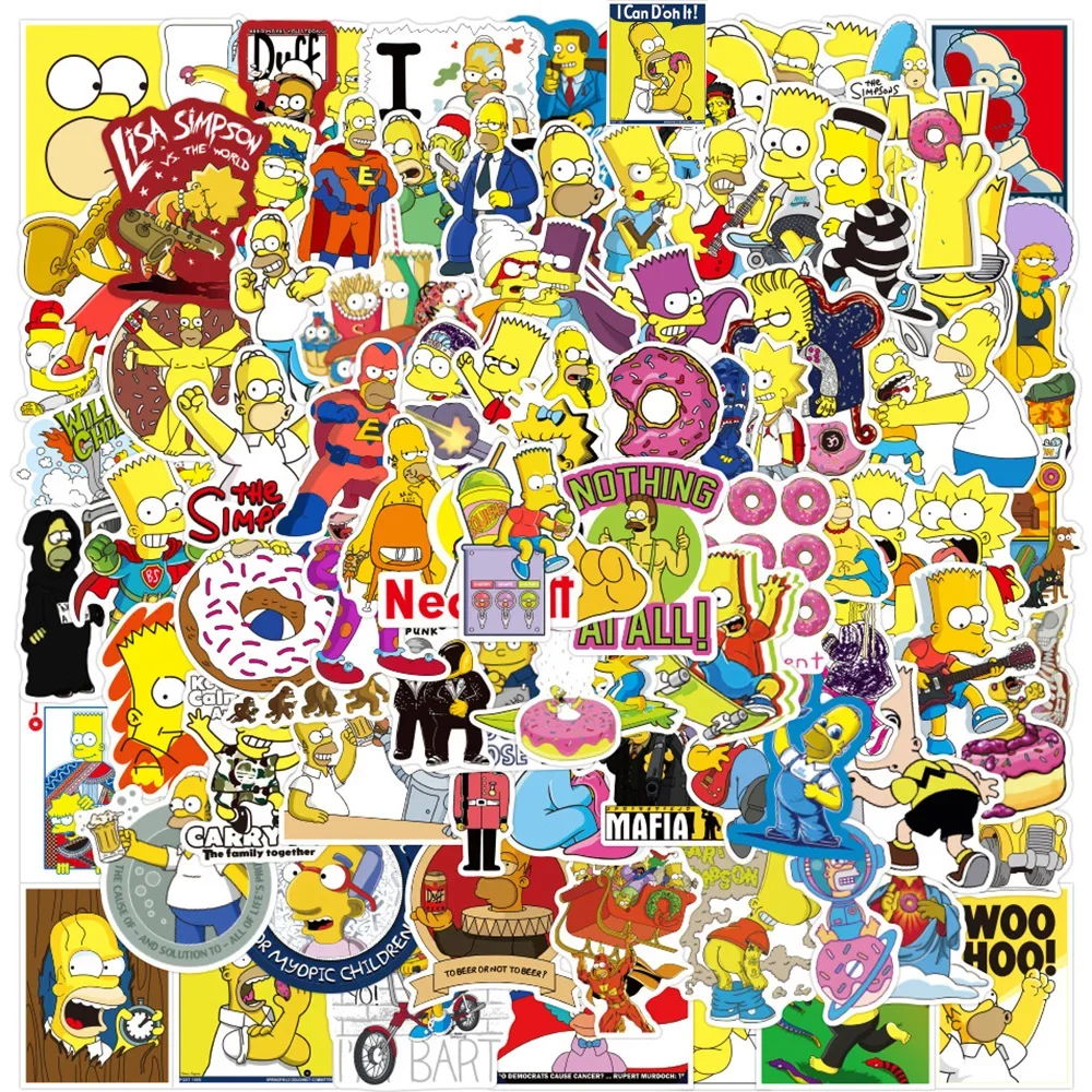 50/100pcs Cartoon Simpsons Sticker Motorcycle Skateboard Laptop Luggage Guitar Car Phone Waterproof Sticker Kids Toy