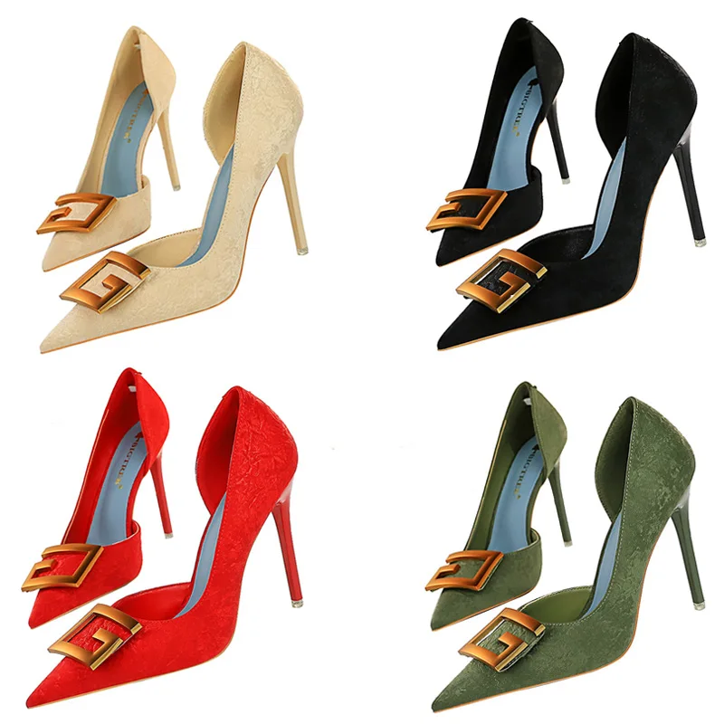 Women Fetish 10.5cm High Heels Metal Buckle Nightclub Designer Pumps Lady Daily Office Heels Evening Scarpins Shoes Plus Size