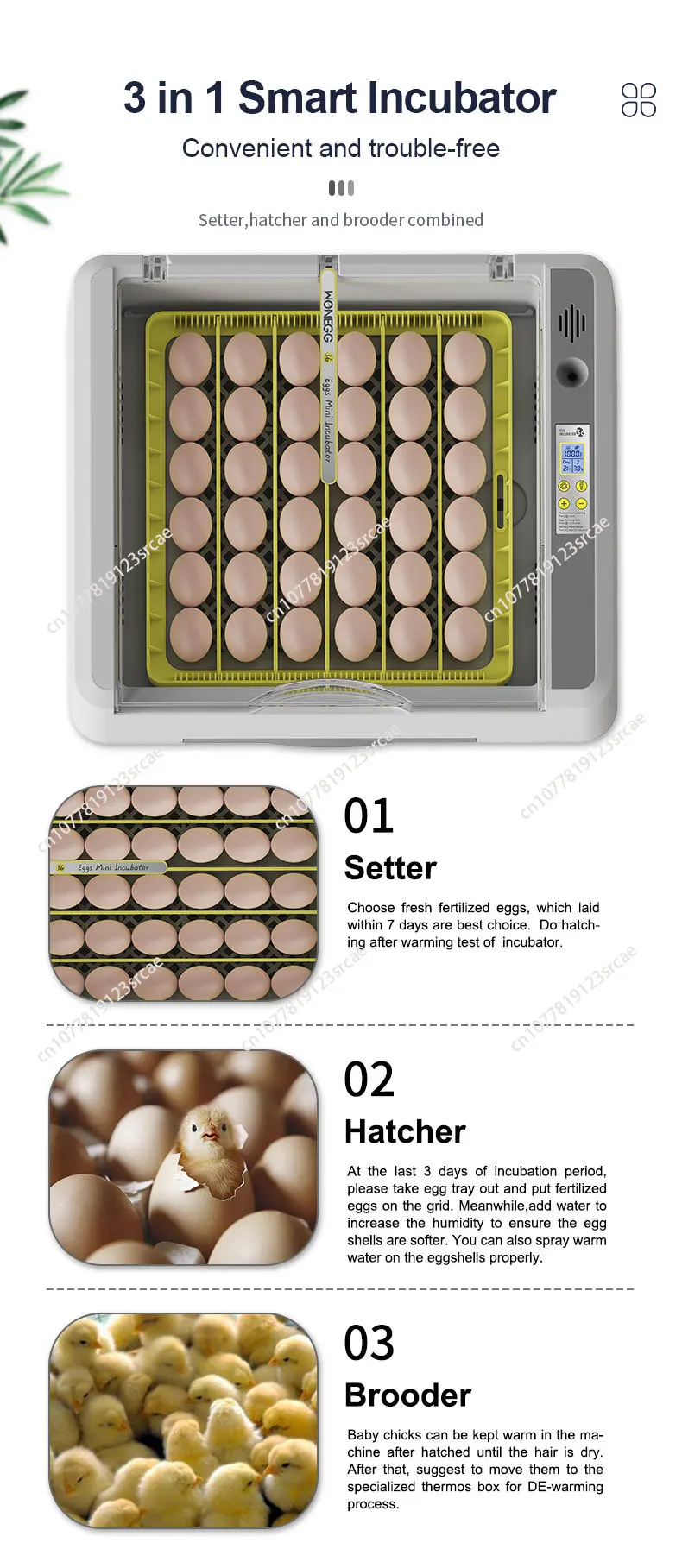 

Automatic Temperature Humidity Control Function Industrial 36 Egg Incubator Machine