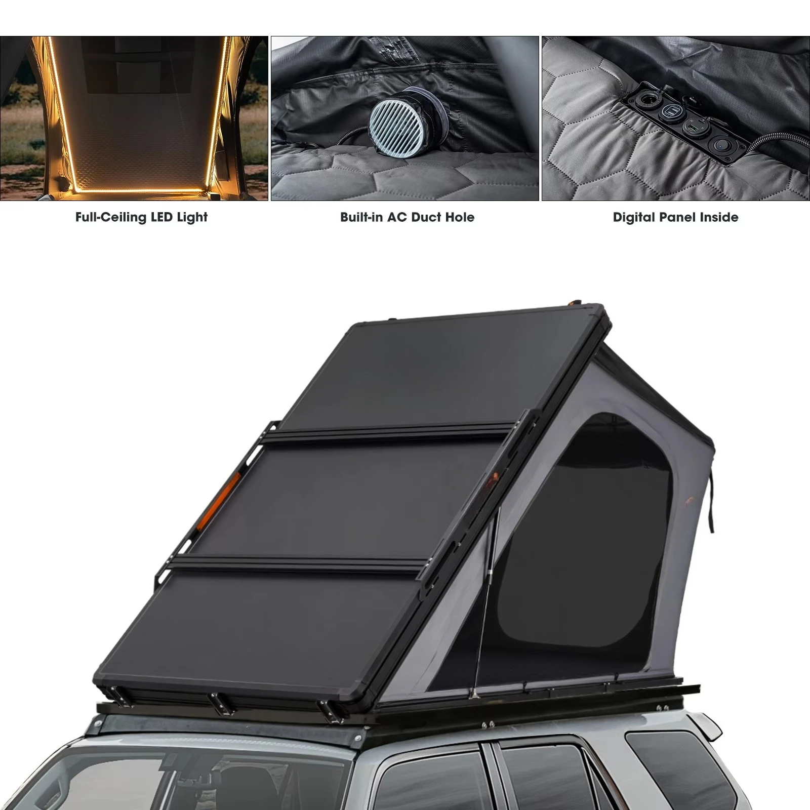 Hardshell Rooftop Tent Slimline Lightweight 73kg 138mm USB Charging AC Duct LED Light For SUV Jeep 4x4
