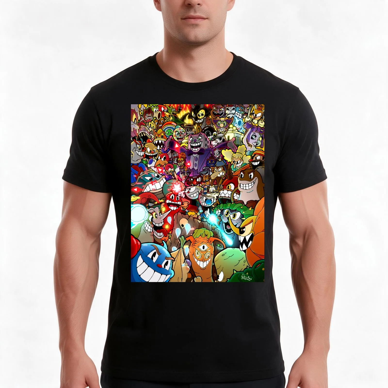 Cuphead Poster + Color T-Shirt Summer Casual Cotton Tee Oversized Streetwear Tops Vintage Graphic Print Unisex Men Women