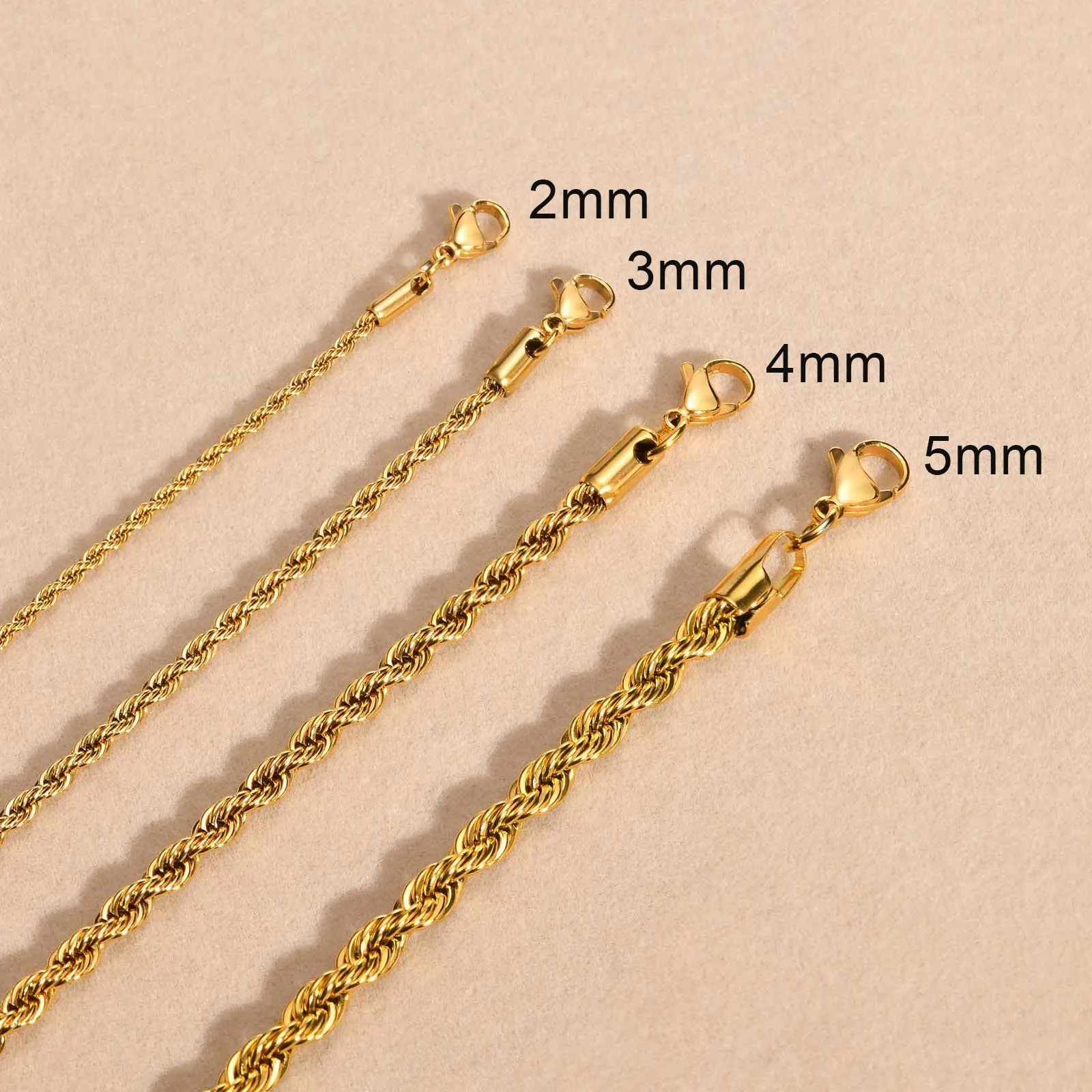 

width3/4/5mm Stainless steel Rope Chain goth Y2k necklace Male Female Gold/Silver rapper jewelry American retro neck decoration