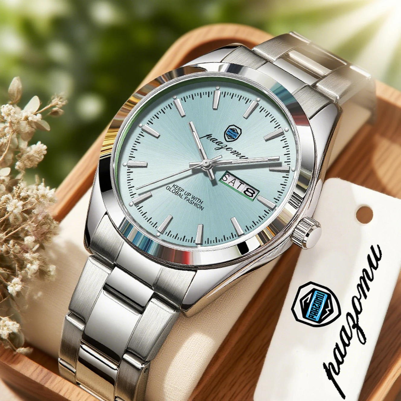 

PAAZOMU High Quality Original Men Clock Waterproof Luminous Date Luxury Man Watch Stainless Steel Quartz Men's Watches Male+Box