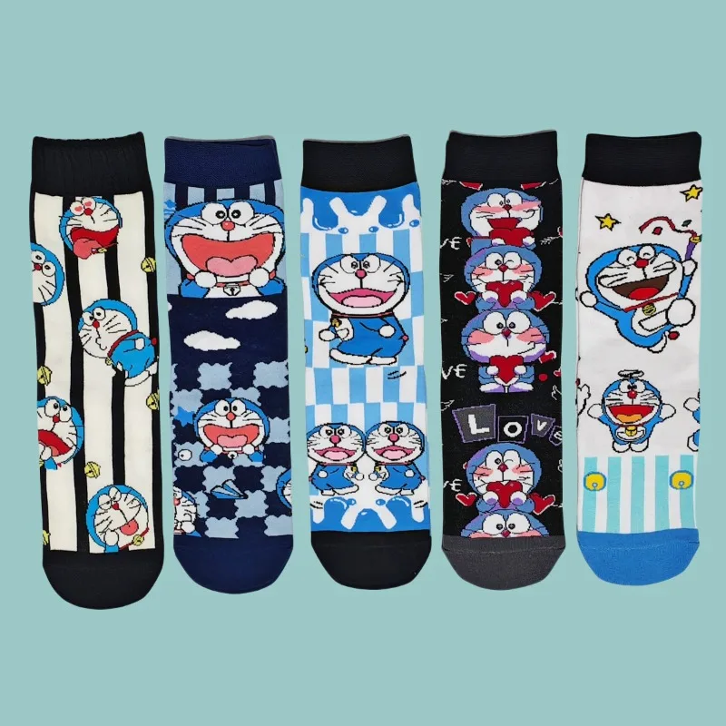 

5pcs/set Anime Cartoon Doraemon Socks Girl Boy Combed Cotton Mid Tube Women's Sock Cute Men's Women's Socks Daily Necessities