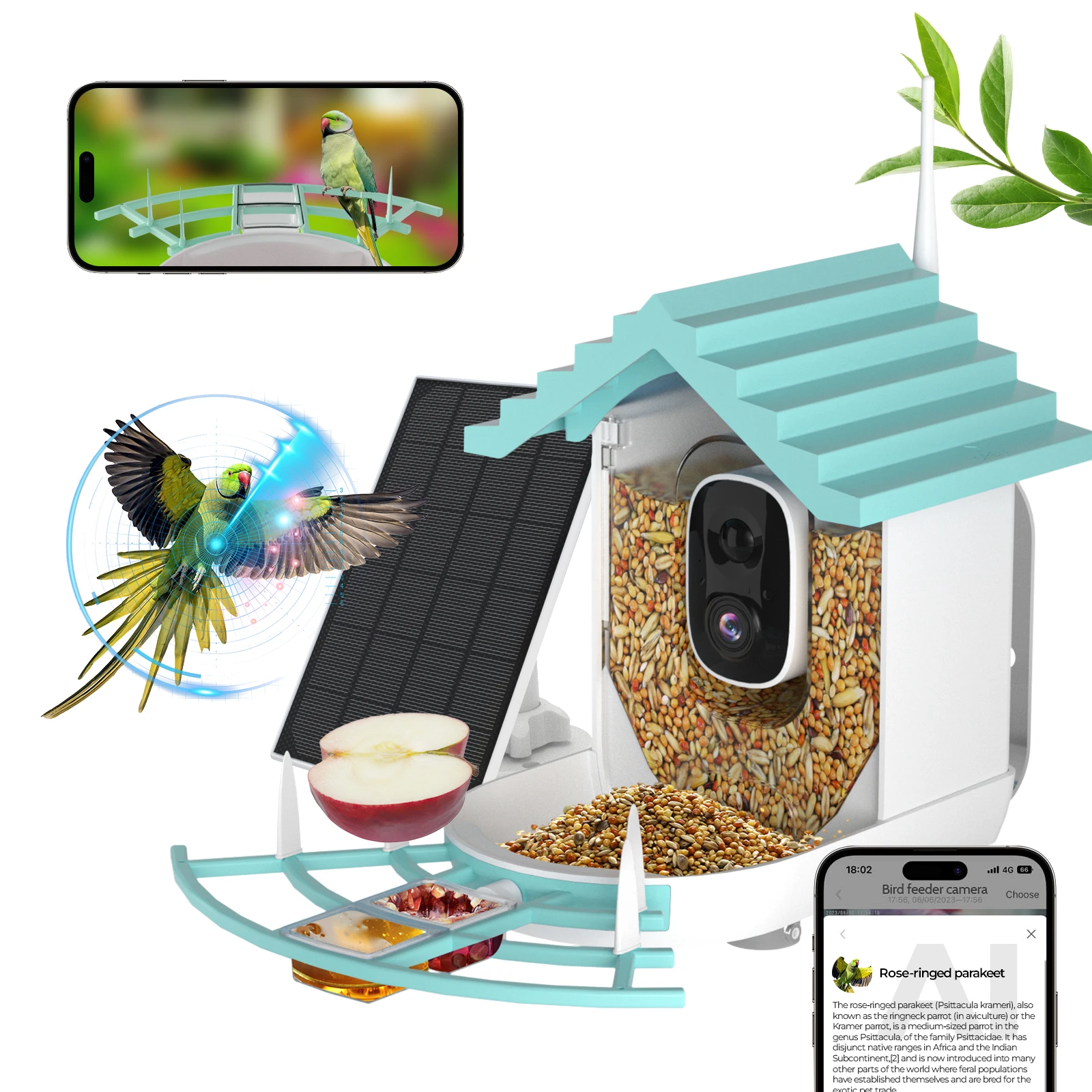 

B3 Cross-Border Outdoor Waterproof Solar AI Intelligent Bird Recognition HD Wireless Mobile Feeder Camera Identify Bird Species