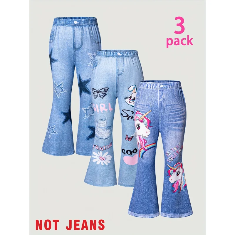 

3Girls' Long Pants in Strips Casual Fashion Imitation Denim Comfortable Soft Girls Clothing Outerwear