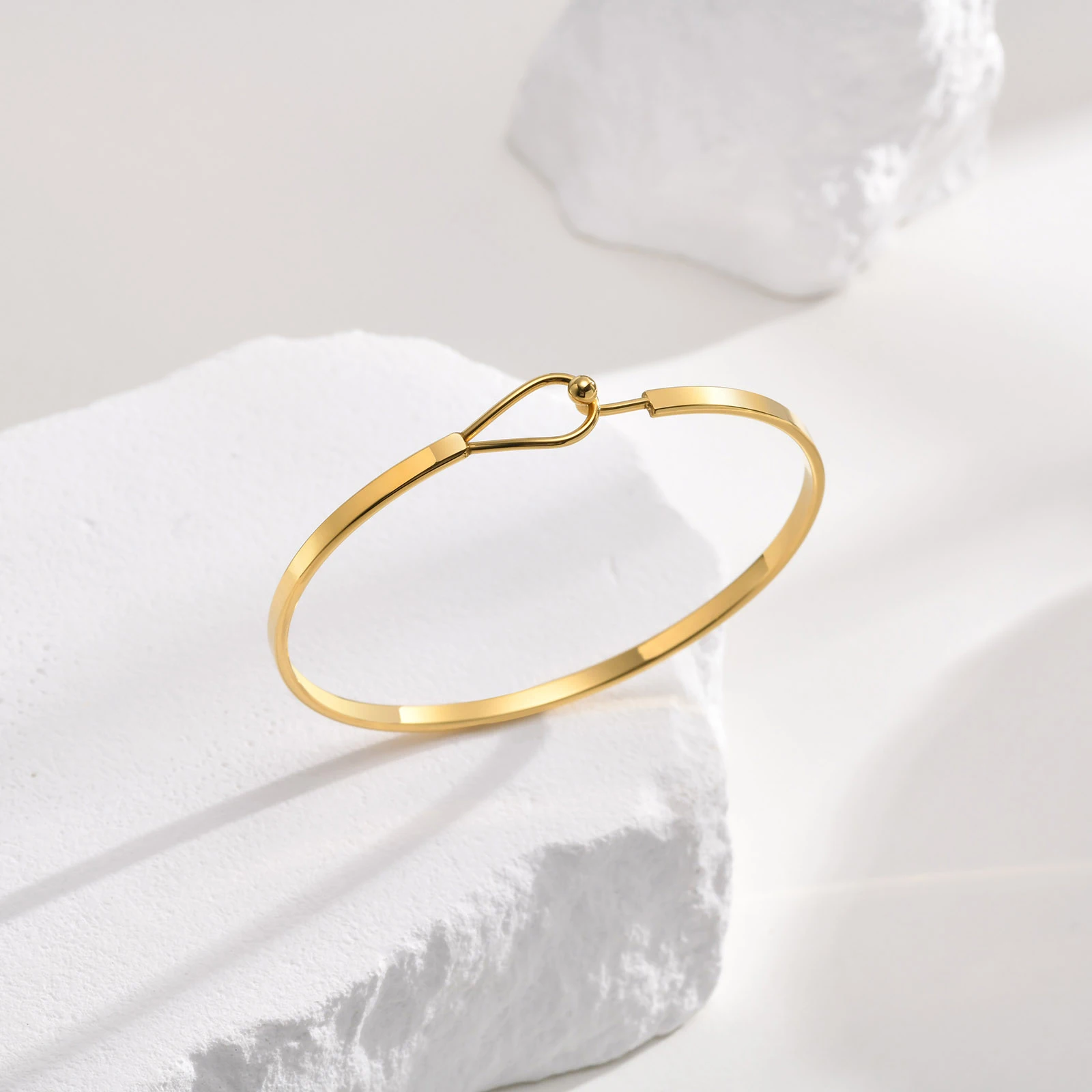 Women Bangle Bracelet Stainless Steel,Thin Gold Plated Bar Bracelet,Minimalist Jewelry