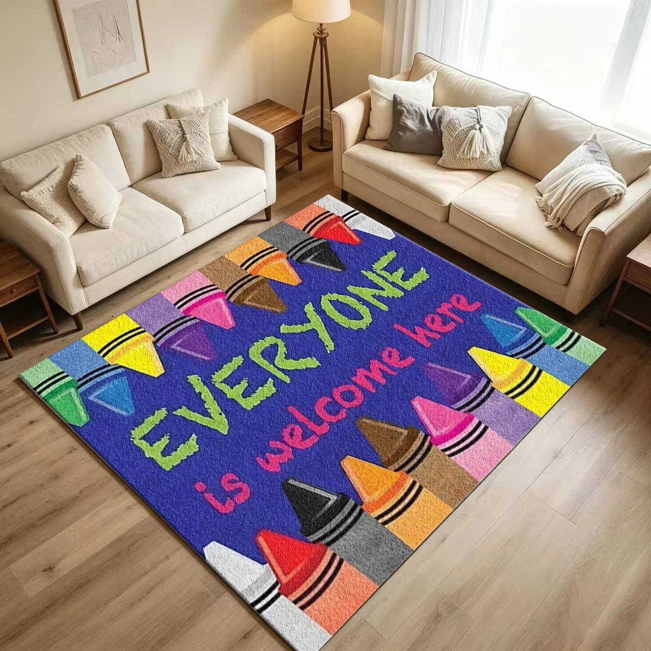 Colorful Crayon Patterned Carpet, Suitable for Everyone, Ideal for Classrooms, Children's Rooms, Floors, Educational Use, and as a Floor Mat