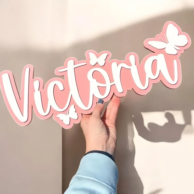 1Pc Custom Cartoon Butterfly Name Wooden Name Plaque,Home Room Office Wall Door Decor,DIY Paintable,Birthday Wedding Gift view 4