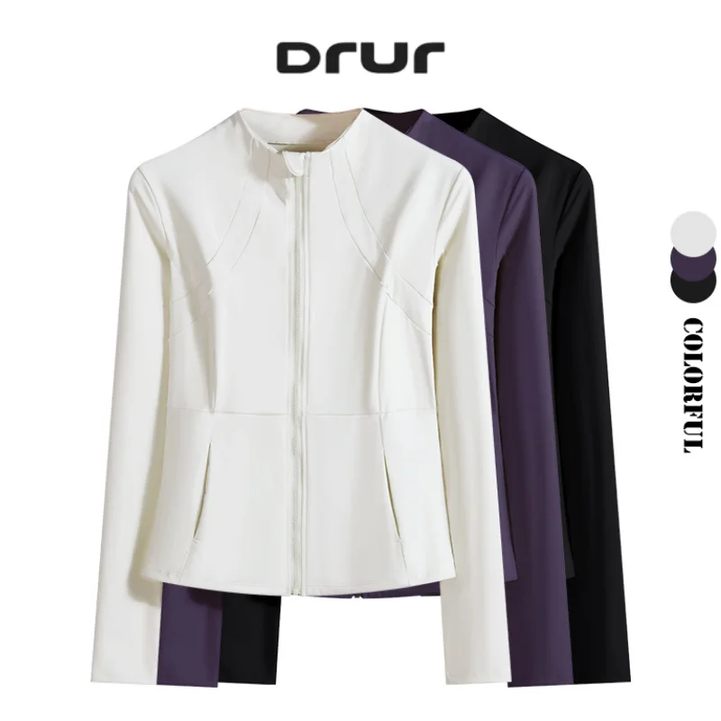 DRUR Slim Fit Running Jacket Women Breathable Long Sleeve Athletic Workout Top Zip Up Yoga Shirt With Pocket Autumn Sportswear