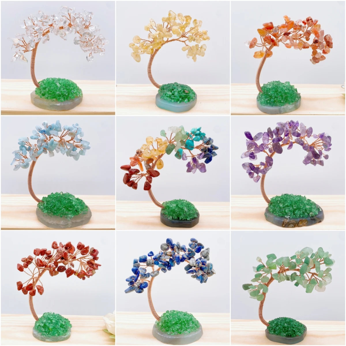 Natural Chakra Gravel Tree Specimen Crystal Quartz Stone Agate Base Lucky Tree Crafts Home Decoration DIY Gift Souvenir