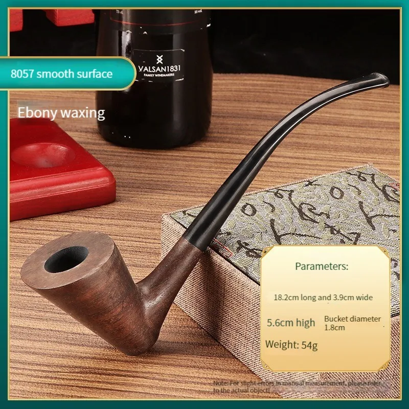 Ebony Wood 3mm Filter Flue Tobacco Pipe Retro Gentleman Bent Type Handle Handmade Smoking Pipe With Accessory Old Dad's Gift