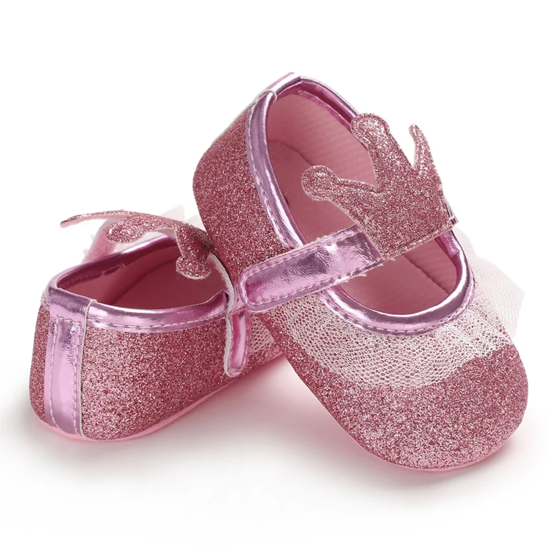 Spring and Autumn Fashion Yarn Edge Princess Shoes Crown Shaped Women's Baby Shoes 0-1 Year Old Soft soled Sneakers
