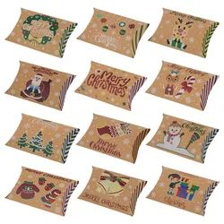 48PCS 12design assortito natale kraft cookie candy piccola scatola di carta cuscino regalo