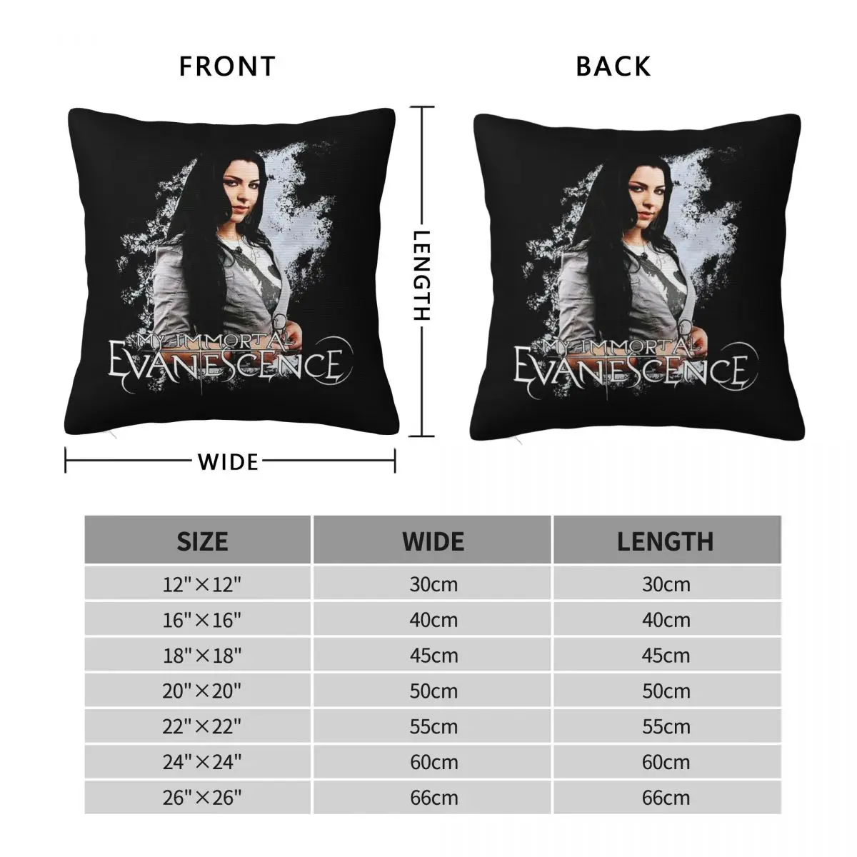 Evanescence Amy Lee My Immortal Square Pillowcase Polyester Linen Velvet Pattern Zip Decor Throw Pillow Case Home Cushion Cover