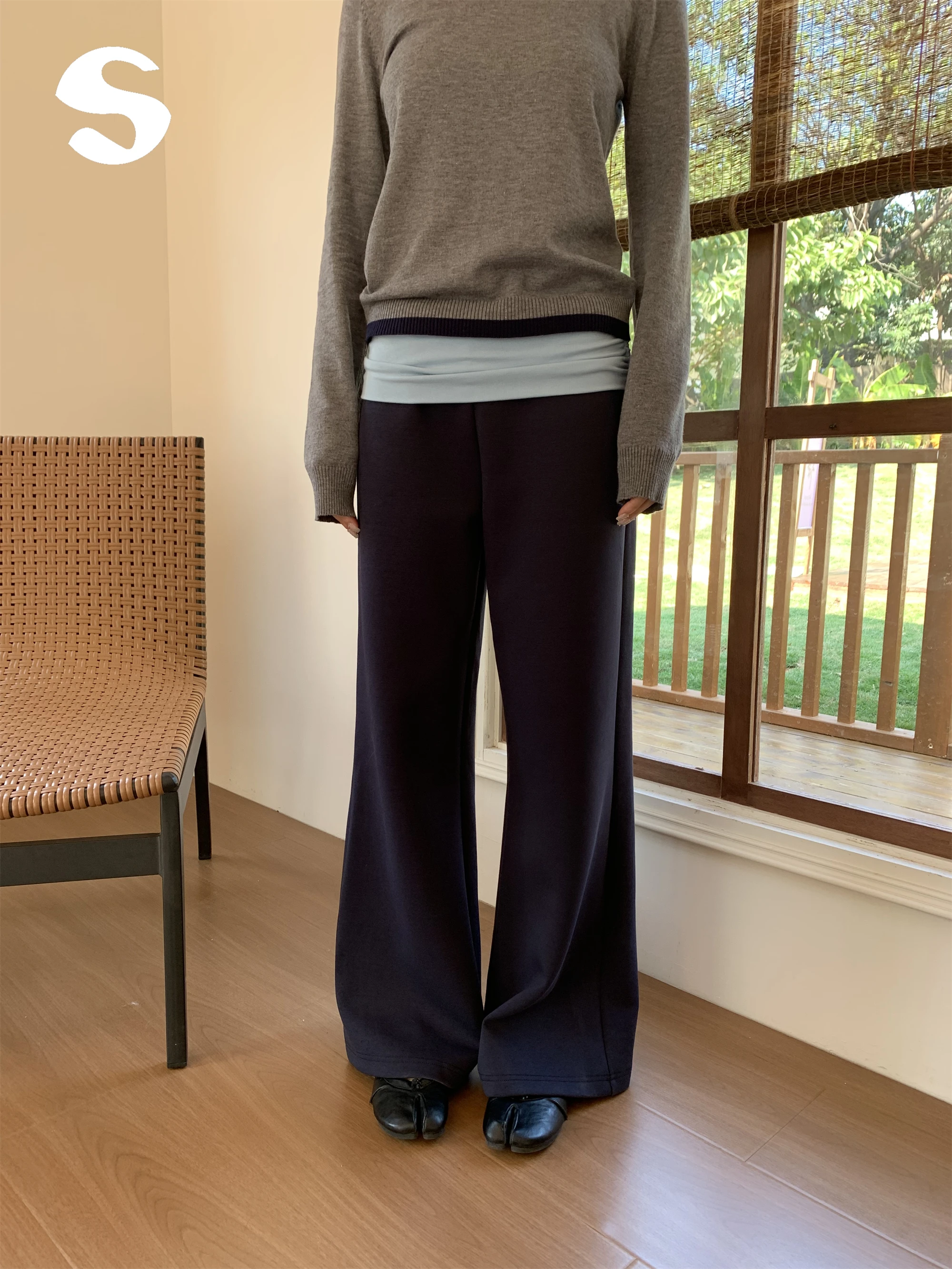 

Повседневные спортивные брюки для женщин в корейском стиле с контрастными вставками, широкими штанинами, прямым кроем и эластичным поясом для повседневной носки