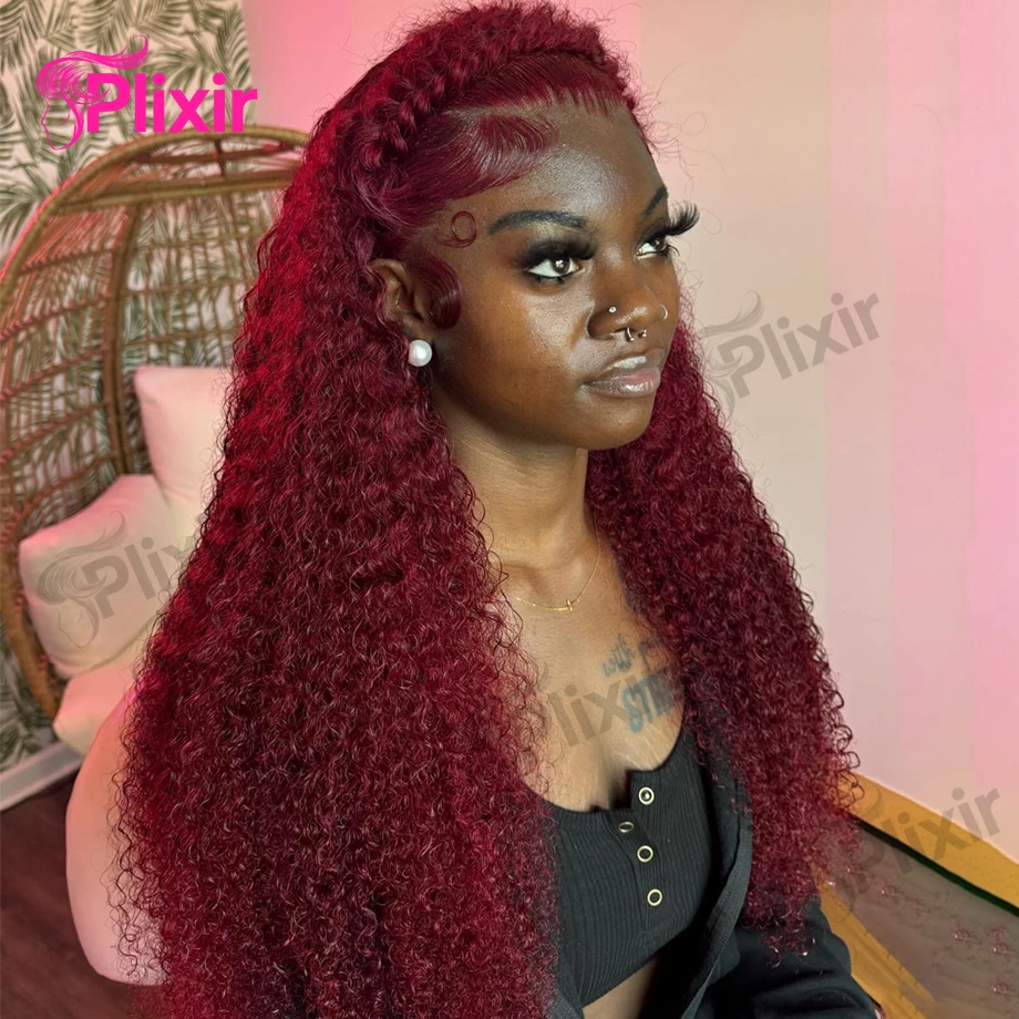 99j بورجوندي 13x6 Hd الدانتيل أمامي باروكة من شعر طبيعي 30 بوصة الأحمر اللون البرازيلي موجة المياه مجعد الباروكات 13x4 موجة عميقة شعر مستعار أمامي