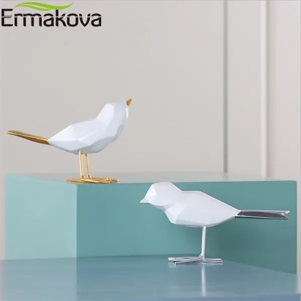 

ERMAKOVA Modern Cute Resin Bird Figurine European Ornaments Geometric Origami Animal Statue Home Office Decor Gift Q1128