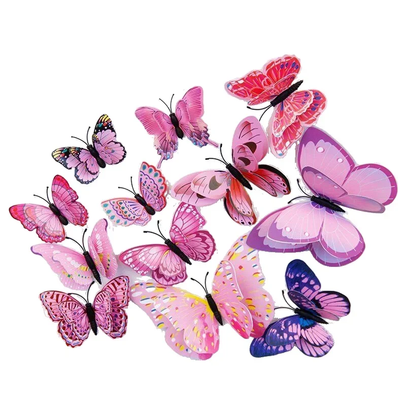 12pcs Decorative Butterflie Sticker Double Layer PVC 3D Butterfly Wall Stickers For Wedding Home Decoration Fridge Decal